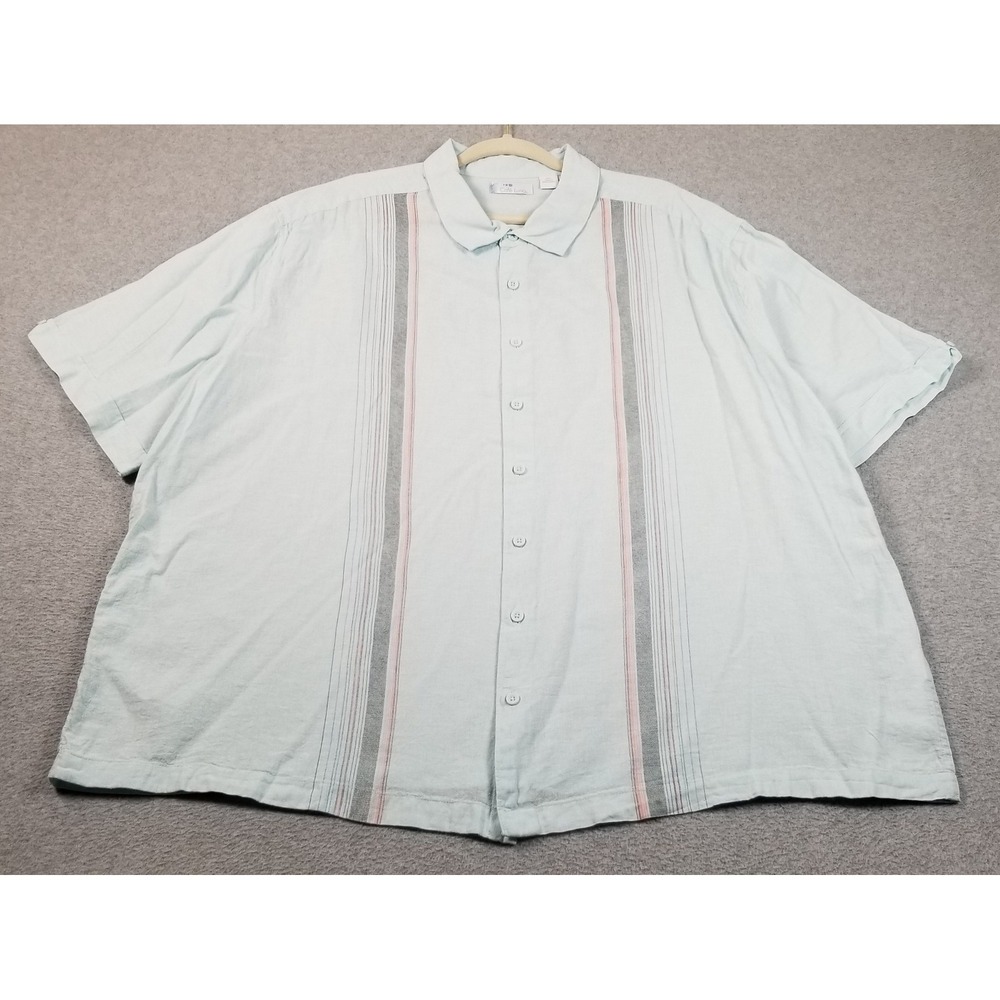 Cafe Luna Button Up Shirt Men 3XL XXXL Blue Red Striped Linen Blend Short Sleeve